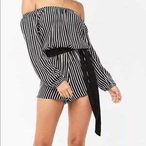 Forever21 black and white off shoulder romper